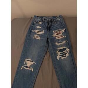 American Eagle Distressed Plaid Ripped Jeans Size 2